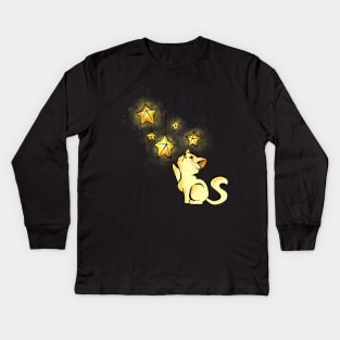 Kitty Cat Stars Kids Long Sleeve T-Shirt